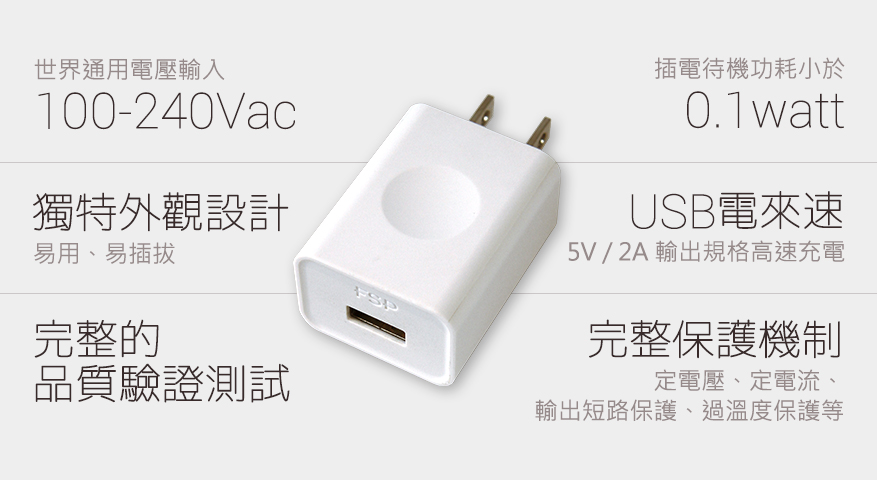 amport U10 支援100~240Vac，待機功耗小於0.1Watts等